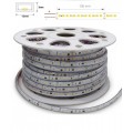 Tira LED 230V monocolor 12W/mt 120L/mt. SMD 2835 IP65 12x3mm corte cada 100mm, Bobina 50mts x 4,90€/m